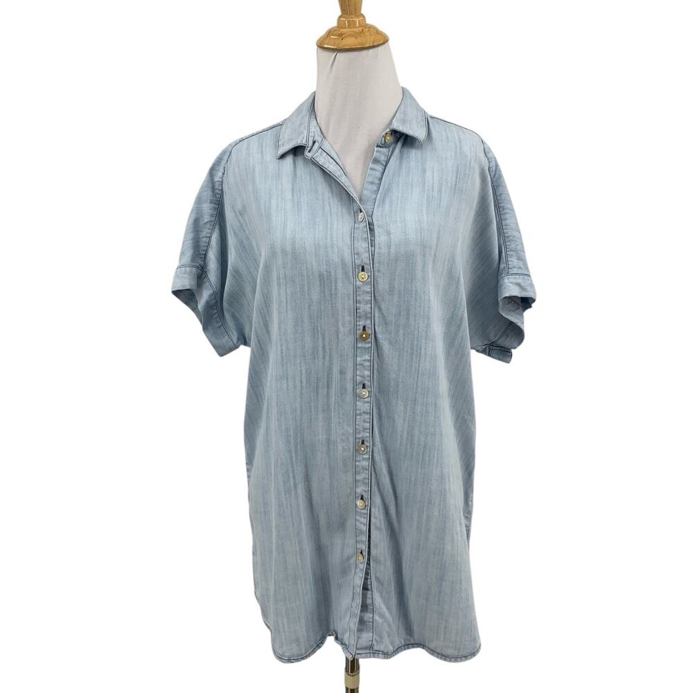 Soft Surroundings Chambray Button-Front Top Light Blue Women’s XL Short Sleeve